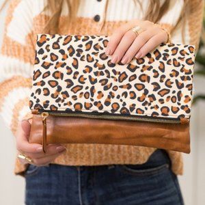 Leopard Fold Over Clutch